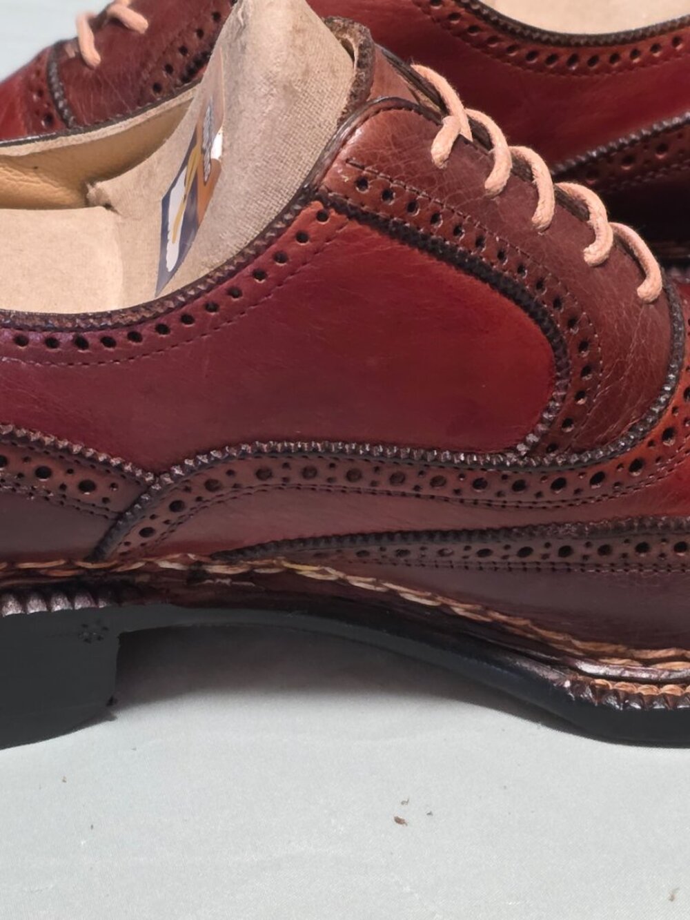 Lidfort 8-M Mens Red and Brown Mens Wingtip Oxford Dress Shoes - Picture 4 of 13